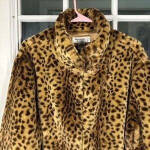 Preston & York Short Leopard Print Faux Fur Coat Glam Mob Wife Plus Size 1X